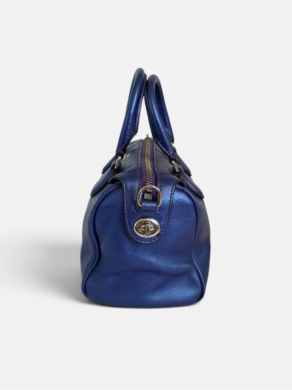 Coach Metallic Indigo Leather Satchel with Detachable Strap - Picture 3 of 11